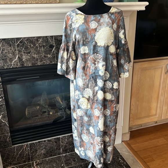 Bryn Walker 100% Linen Lagenlook long midi mustard yellow dress Size Sz small - Picture 1 of 9